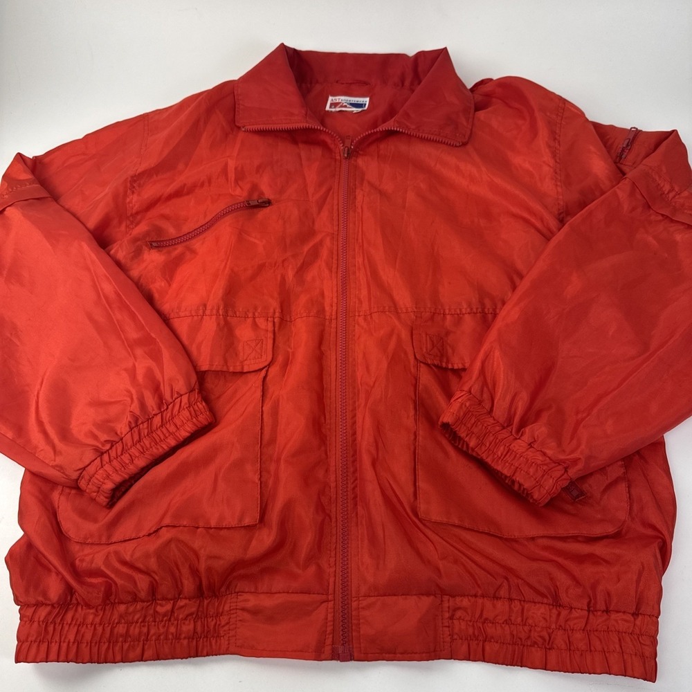 VTG AST‎ Sportswear Windbreaker Jacket Men XL Red Full Zip Hooded Utility Pocket